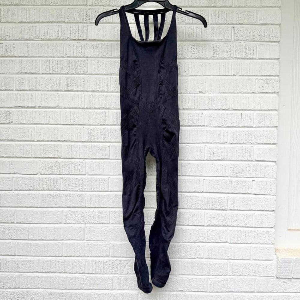 Free People Movement Washed Black Strappy Back Legging Onesie